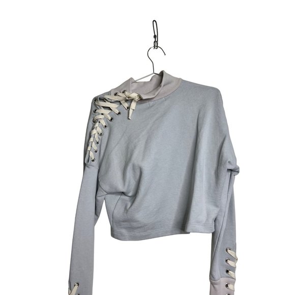 Jonathan Simkhai Sweater Womens XS Gray Cropped Ryan Sweatshirt Relaxed Lace Up - Picture 6 of 7